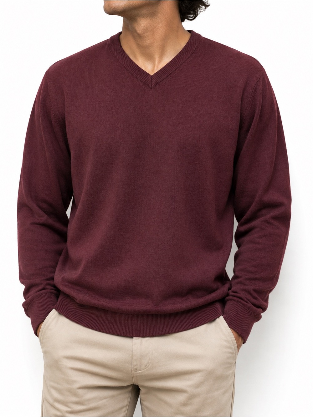 Joseph & Lyman 100% Merino Wool V-Neck Sweater Men’s Size Large Burgundy